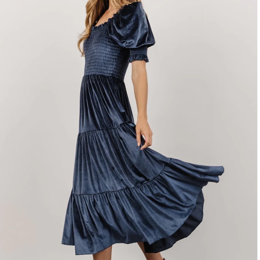 NWOT Baltic Born Vivaldi Smocked Velvet Midi Blue